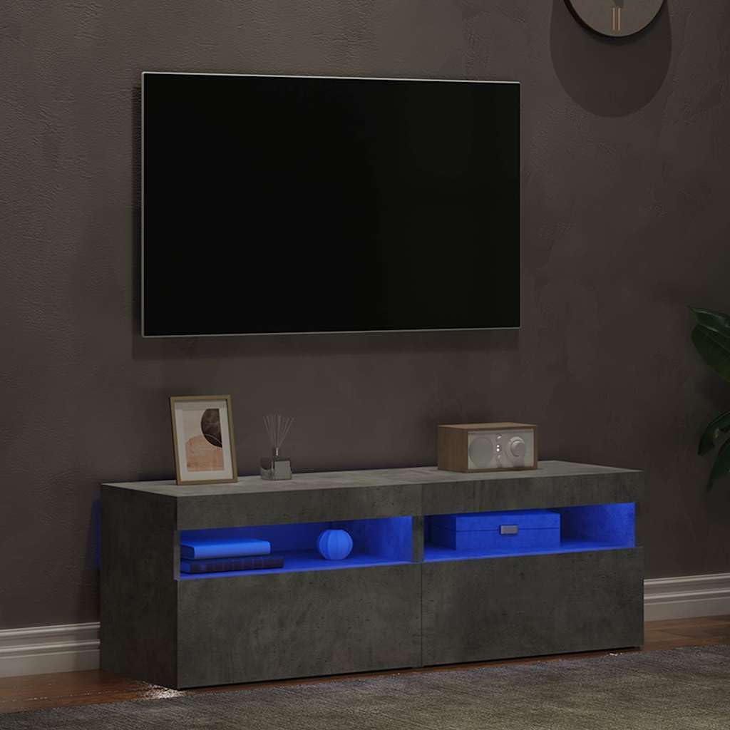 vidaXL - TV-Möbel - TV-Schränke mit LED-Leuchten 2 Stk. Betongrau 60x35x40cm
