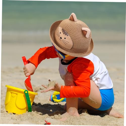 Girls Boys Fashionable Boys and Girls Summer Hat Cartoon Cat Design Breathable Khaki3