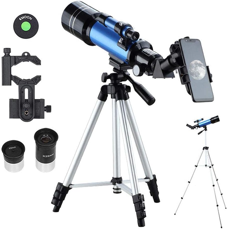 Astronomical Telescope for Kids 400/70mm Monocular Telescope with Adjustable Tripod and Phone Holder Professional Zoom Space Universe Telescope for Children Adult Beginners Blue