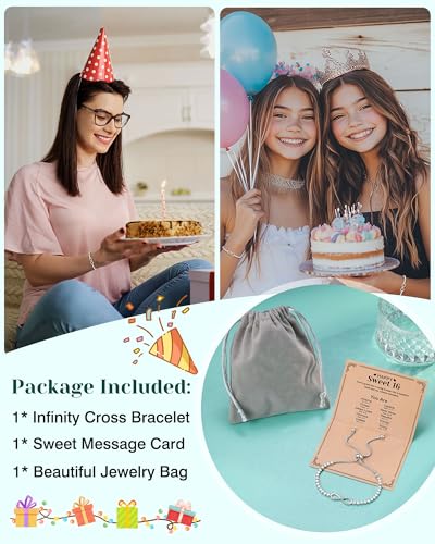 Image of 13 /16 Year Old Girl Birthday Gift Ideas, Infinity Cross Bracelet for Teenager