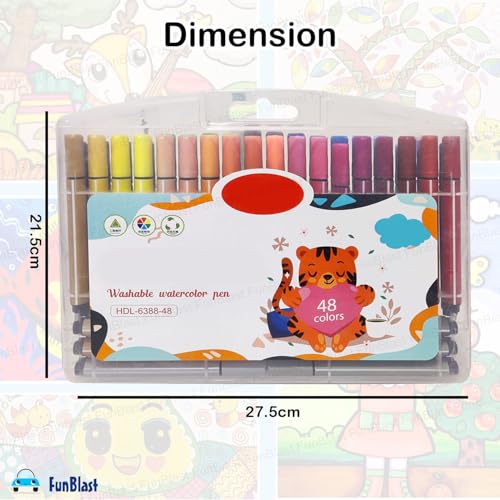 Image of FunBlast Washable Watercolor Pens Set - Colouring Kit Art Markers Colour Sketch Pens Set Kids Artists Sketching Drawing Materials Craft Supplies Return Gift (48 Watercolor Pen Set)