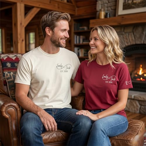 Image of Anniversary Matching Shirts, for Couple, Heart Design T-Shirt Set, Wedding Present, Honeymoon Outfit