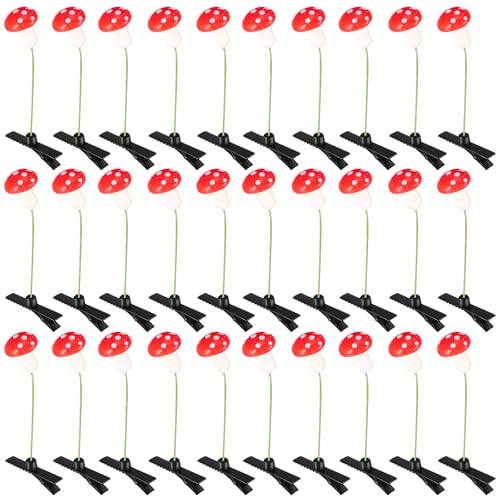 30 Pcs Bean Sprout Hair Clips Plant Styles,Red Mushroom