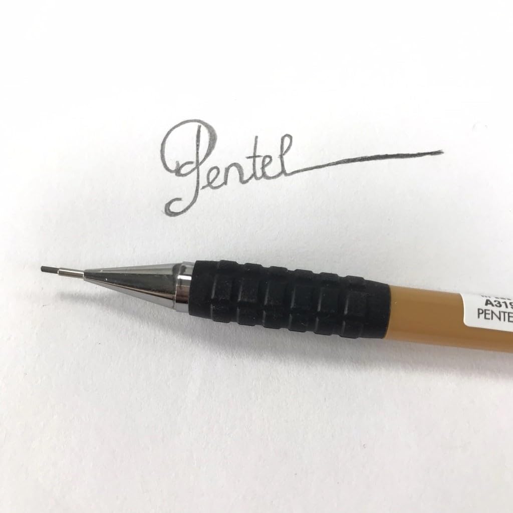 Pentel A300 - Portamine con impugnatura di gomma, 2 scatole di mine HB da 0,5 mm, confezione da 12 beige