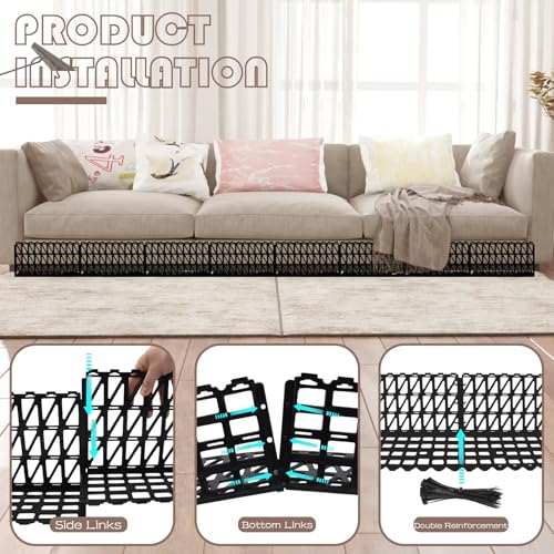 Image of 12 Pcs Under Couch Blocker for Bed Adjustable Furniture Plastic Under Bed Blocker with 30 Ties Black Couch Barriers for Dogs Pets Cats (Style 2)