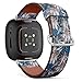 CJBROES Replacement Leather Watch Band, Compatible with Fitbit Versa 3 and Fitbit Sense of Wristband Bracelet Accessory - Exotic Flowers Artistic