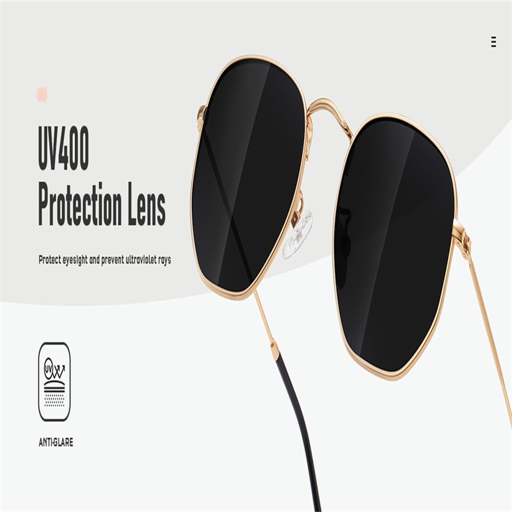 Gafas de sol polarizadas de moda para hombres y mujeres, modernas, cuadradas, hexagonales, de metal, con protección UV.