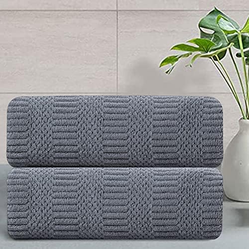 Oliven 2 Piece Gray Geometric Hand Towel Set 16"x31" Soft Highly Absorbent Quick Dry Bathroom Towels Microfiber Plush Towels Set Woven Towels for Kitchen Hotel Spa Gym