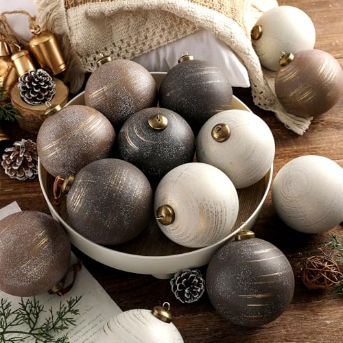 Yunlly 12 Pcs Neutral Textured Christmas Ball Ornaments Rustic Earth