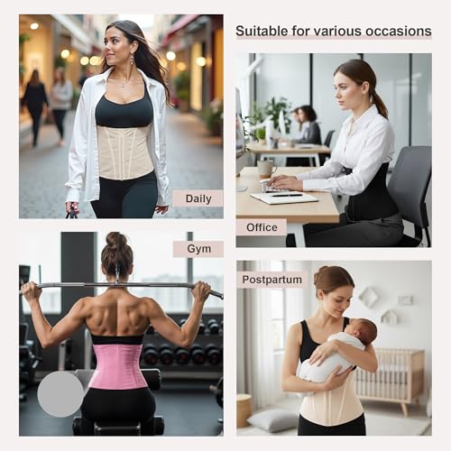 Image of SHAPERX Waist Trainer for Women Corset Shapewear Tummy Control Sport Workout Waist Cincher Body Shaper Zipper and Hooks