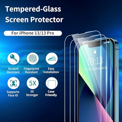 Image of AIBEX Tempered Glass for Apple iPhone 13 / Apple iPhone 13 Pro /Apple iPhone 14 / Apple iPhone 16E| 9H Hardness | Anti-Glare & Anti-Fingerprint | Water Resistant | Edge-to-Edge Full Screen Protector