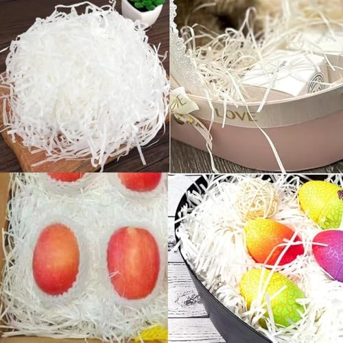100g Papierschnipsel Füllmaterial Geschreddertes Weiß Knisterpapier Verpackungsgras Papierschnitzel Füllung Geschenkbox Dekoration Geschenkverpackung Für Pakete, Festival Geschenk Dekoration(Weiß)