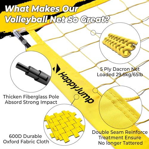 Happy Jump 8x11 FT Professional Adjustable Volleyball Training Equipment, 3 Height Levels (6.5–8 FT), 2026 Reinforced for Tear & Impact Resistance, Includes Volleyball for Indoor/Outdoor Training - Image 5