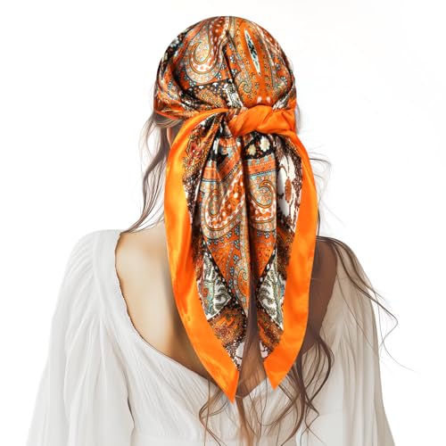 35” Large Square Satin Head Scarf - 1Pcs Satin Hair Scarf Silk Bandana Head Wraps For Women