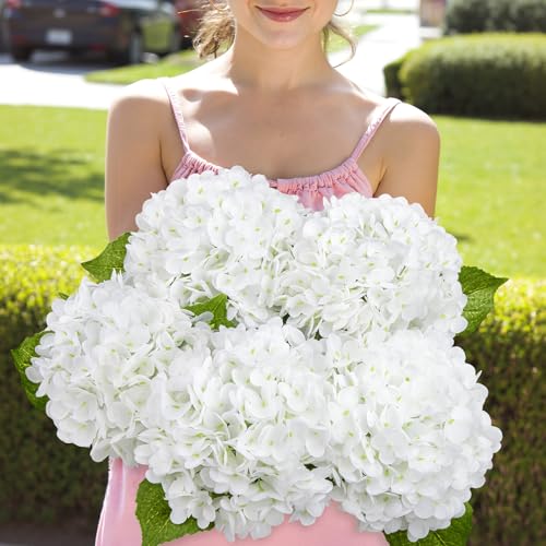 Image of Bassion 4 Pcs 21 inch White Hydrangea Artificial Flowers for Decorations
