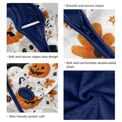 Halloween Themed Pattern Prints Toddler Fleece Jacket Girl Boys Hooded Fleece Jacket Coat Warm Outwear Zip-up 3-10T3