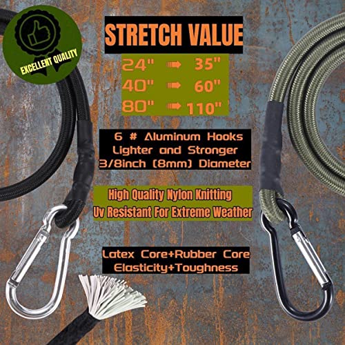 Yuxh 40" Bungee Cord With Carabiner Hooks Black 3Pcs #TOP2