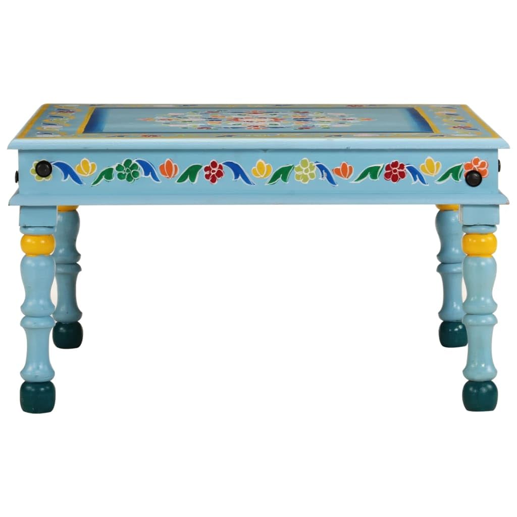 vidaXL Mesa de Centro Madera Maciza de Mango Turquesa Pintada a Mano, Mesa Auxiliar, Mesa de café de Madera, Mesa de Centro, Mesa de sofá