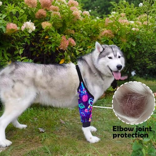 Image of Dog Elbow Wraps Knee Protector Pads Elbow Callus Treatment Sleeve for Wounds Front Legs Prevent Licking for Medium Large Dogs 3XL,Spaceman