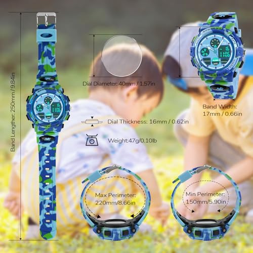 Image of Dayllon Boys Watch,Kids Watch for 5-15 Year Old Boys,Digital Sport Outdoor Multi Function Waterproof with LED Alarm Calendar Analog Watch for Kids Gifts