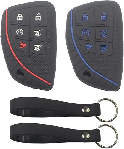 kcpros 2 fundas de silicona de goma negra con 6 botones para llavero inteligente sin llave compatible con Chevrolet Chevy Suburban Tahoe 2021 2022