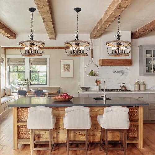 Chords Attic FC4059-5H 5-Light Farmhouse Wood Chandelier Light Fixture, 15.7 Inch French Country Rustic Industrial Drum Hanging Pendant Lighting Over Table thumb #1