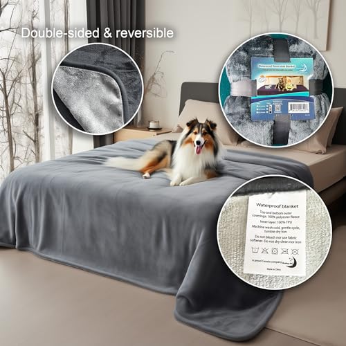 Bedding Aid wasserdichte Decke – Hundedecke Wasserdicht, Liebesdecke, Katzendecke & Sofa-Hundedecke – Reversible Kuscheldecke Dunkelgrau/Hellgrau (102×152 cm)