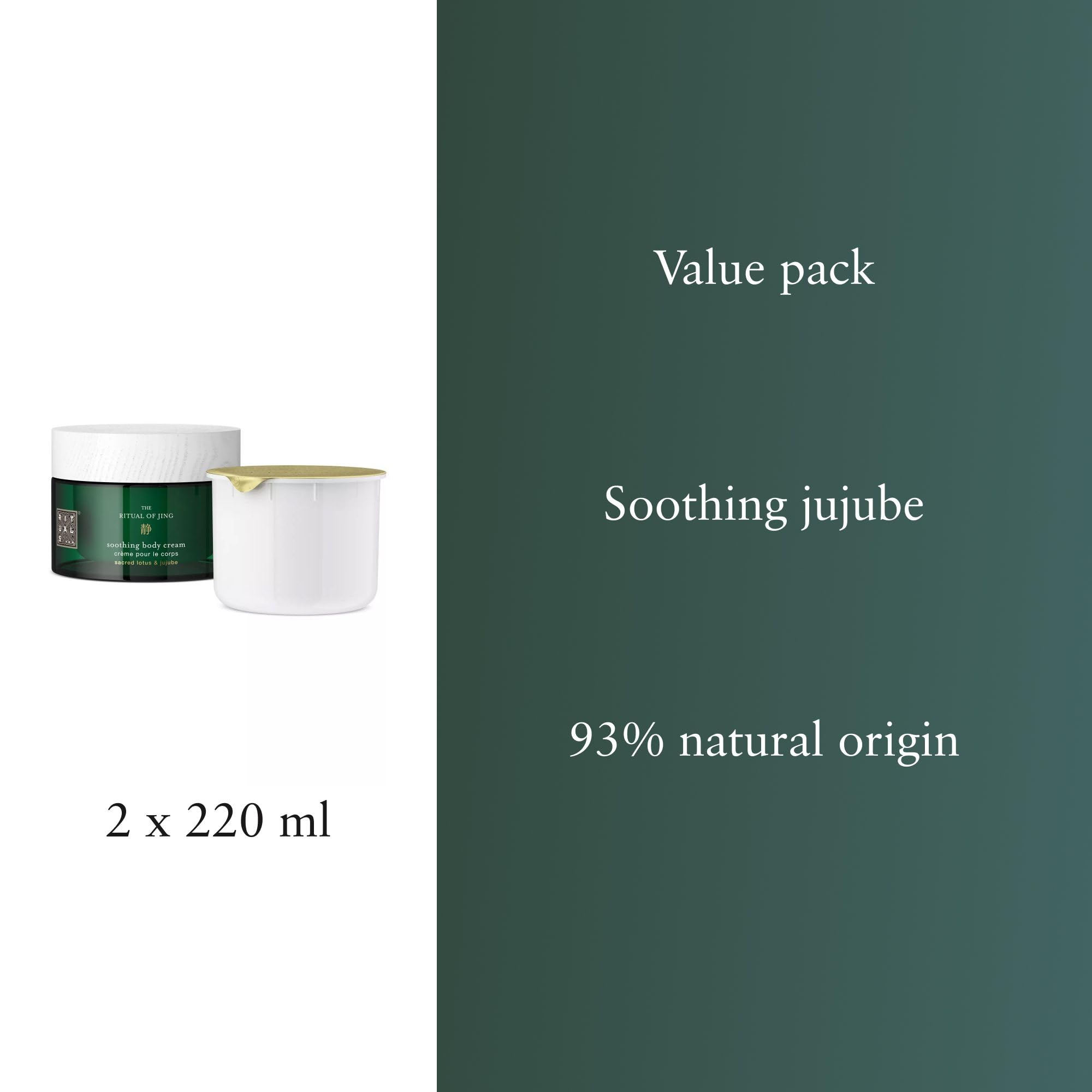 RITUALS Crema corporal + recarga The Ritual of Jing – Crema hidratante corporal con aroma a jínjol y loto sagrado – Propiedades calmantes – 220 ml + 220 ml