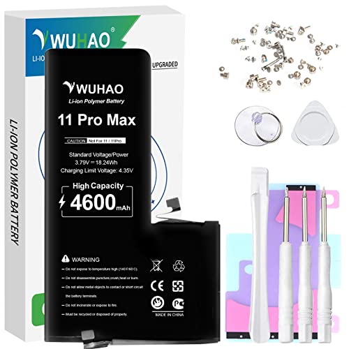 Wuhao For Iphone 11 Pro Max Battery,[4600Mah 2023 Upgraded] For Iphone 11 Pro Max A2218 A2161 A2220 Replacement Battery With [Set Of Screws] And Professional Repair Tool Kit #TOP6