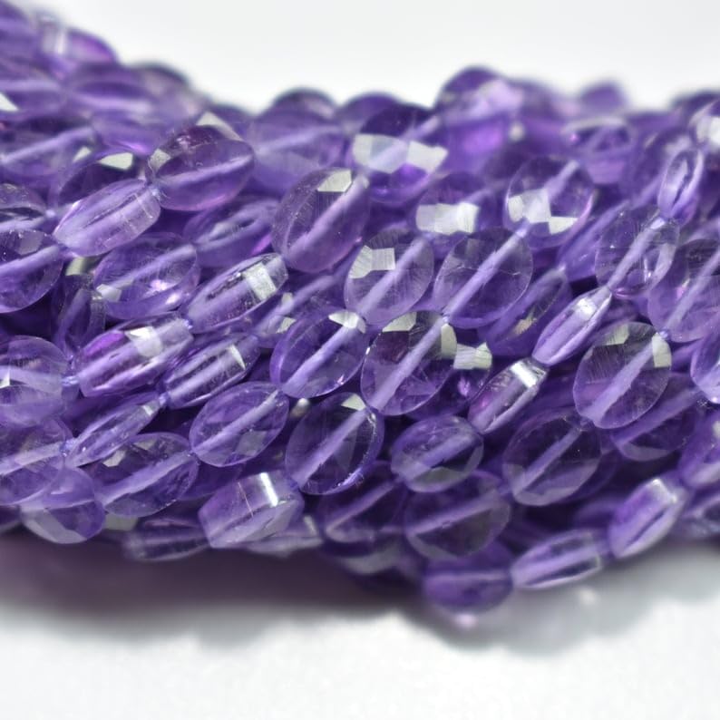Naturalny fioletowy ametyst owalne fasetowane koraliki 4 x 5,5-4 x 6 mm 33 cm długi sznurek, tworzenie biżuterii, koraliki z kamieni szlachetnych do naszyjnika, bransoletki
