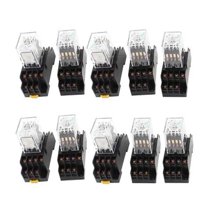 Relé de Potencia de propósito con LED Verde 4PDT de Bobina de CC de 220 V y Base de zócalo, 10 Unidades