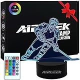 AIRUEEK Eishockey Geschenke Jungen Nachtlicht, Hockey Geschenke für Jungs, 3D Optische Täuschung Lampe 16 Farben Ändern, Weihnachten Geburtstags Geschenke für Sport Eishockey-Fans