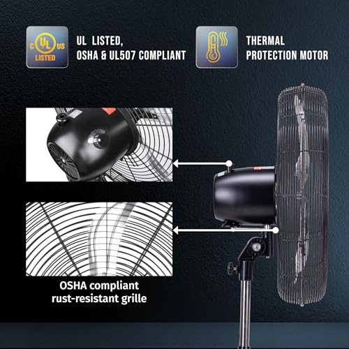 Image of Tornado 20 Inch High Velocity Pedestal Fan, Oscillating Industrial Metal Stand Fan, 3 Speeds, 5000 CFM, 1 /6 HP Motor, UL Listed, 6.6 Ft Cord for Commercial, Garage & Workshop