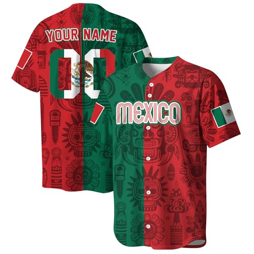 Custom Baseball Jersey–Personalized Team Shirt with Name & Number–Mexican Heritage Theme– Split Green Red Jersey miniatura 3