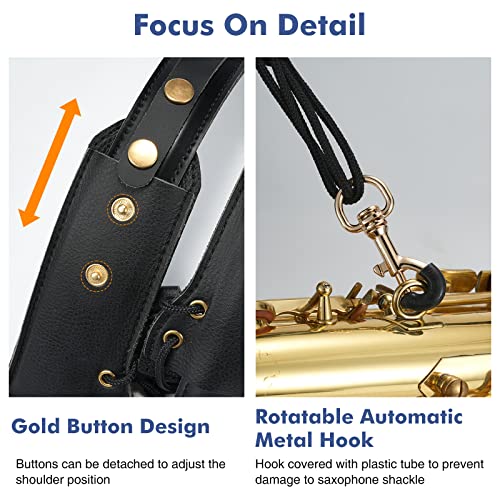 saxophone shoulder strap double shoulder leather adjustable sax strap with metal beam amp sturdy adjuster reduce neck stress good comfort for altotenorbaritonesoprano saxophone