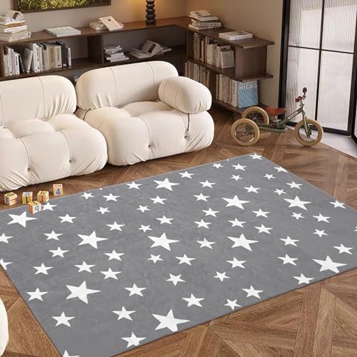 Ustide Stars Rug Starry Sky Stars Area Rug Fluffy Rug For Kids Girls Room Star Kids Rug Indoor Non Slip Plush Rug For Living Room Bedroom Playroom Nursery Grey thumb #3
