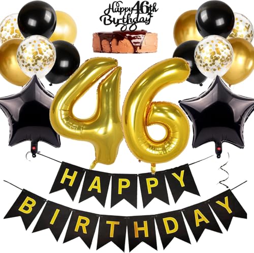 Ouceanwin Palloncini 46 anni Compleanno Donna, Nero Oro Decorazioni 46