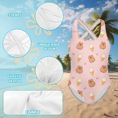 Image of One Piece Swimsuit for Girls Kids Quick Dry Bathing Suit with Crossback Strap Summer Beach Swimwear Size 5T-14