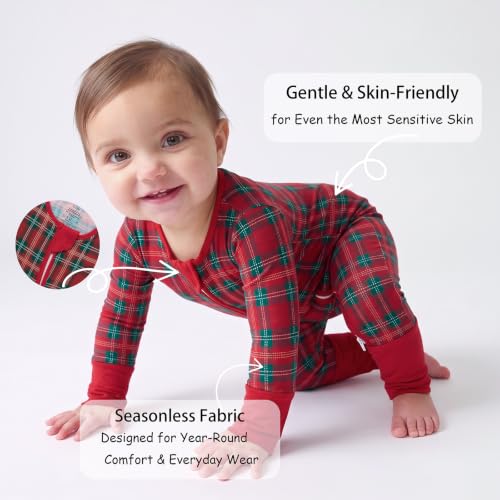Tulivie Ultra-Soft Bamboo Viscose Footie Jumpsuit for Baby Boys & Girls (Christmas Plaid,12-18M) - image 3