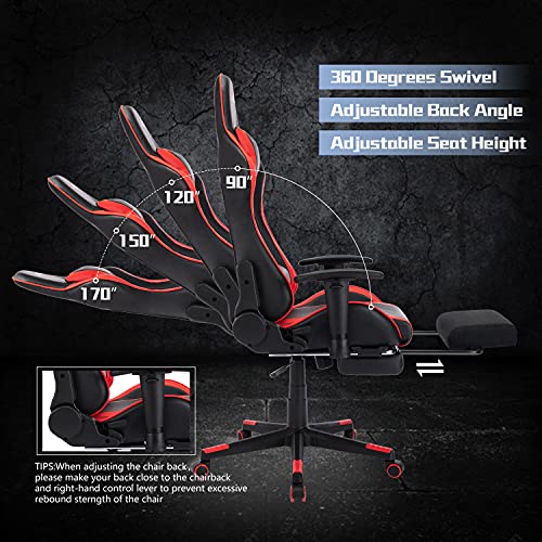 ALEAVIC-Silla-Gamer-Silla-Gaming-de-Respaldo-Alto-Silla-Ergonomica-de-Oficina-con-Reposapies-RetractilRojo
