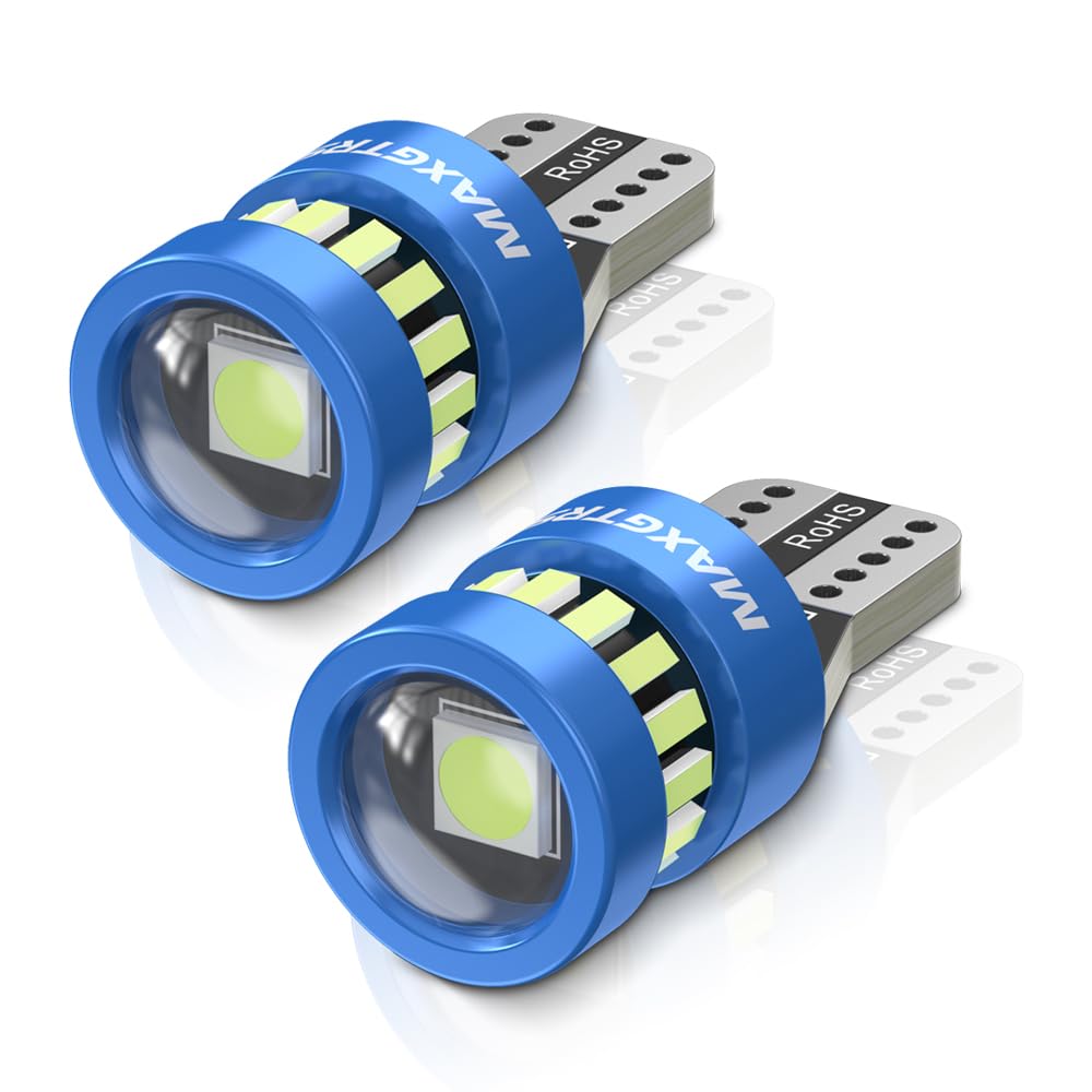 MAXGTRS 194 LED Light Bulb Ice Blue 168 2825 W5W T10 Wedge 18-SMD 3014 Chipsets LED Replacement Bulbs with Condenser Lens for Car Dome Map Door Courtesy License Plate Lights, Pack of 2
