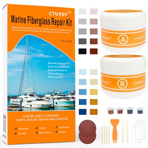 CTUYSY Fiberglass Boat Repair Kit,Marine Fiberglass Repair Kit for Boats (Color Match),Epoxy Filler for Boats,Gel Coat Repair Kit for Boats, Fiberglass Repair Kit Fix Holes Chips Pit Cracks