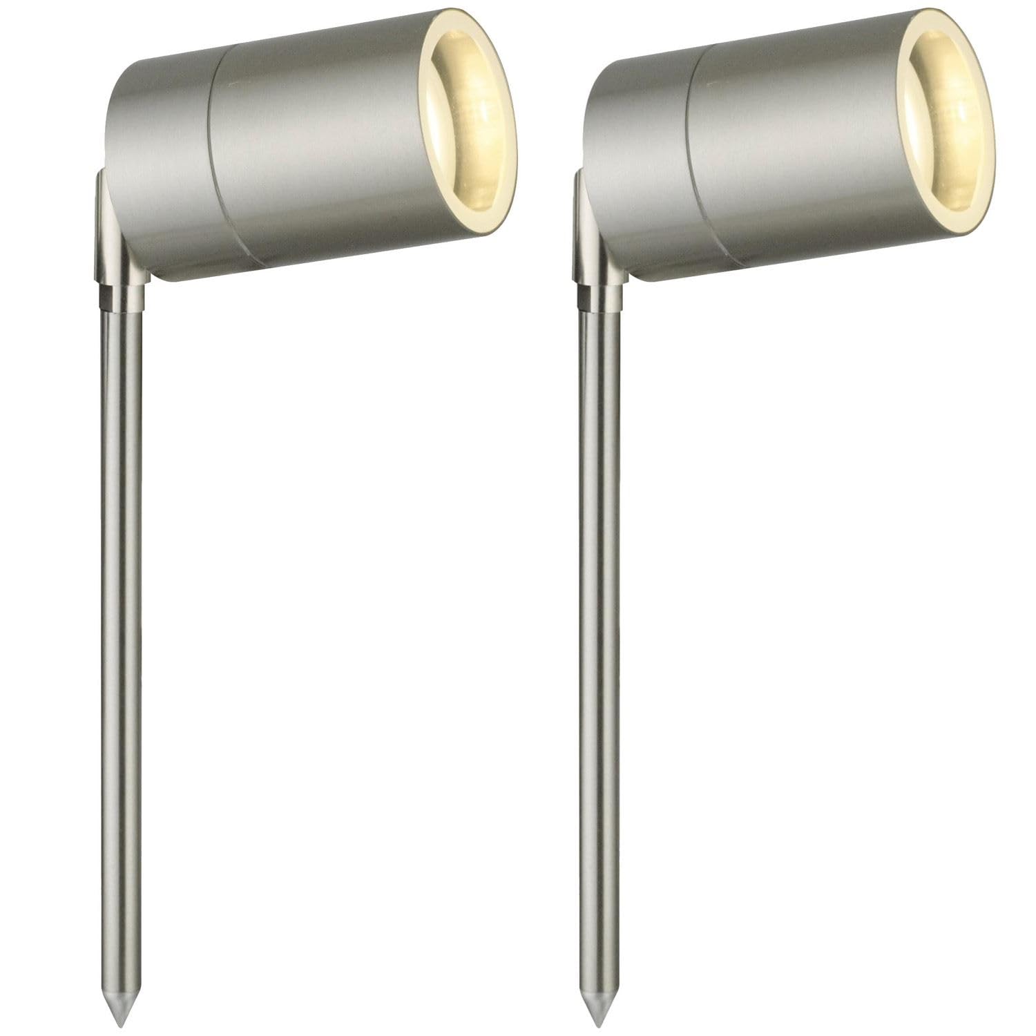 Firstchoicelighting Stainless Steel & Clear Set Of 2 Stainless Steel Outdoor Spike Lights Ip44 Adjustable Gu10 Spotlight Mains 240V Spike Light Led Compatible