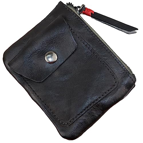 Genuine cowhide - Coin Purse for Men & Women - Leather Coin Pouch - Zipper Coin Purse Wallet - Leather Zipper Storage Bag - Coin Organizer (Black)