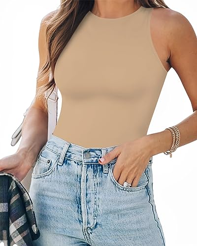 Image of MANGOPOP Sexy Round Neck Racerback Ribbed Sleeveless Tank Top for Women Navy Blue