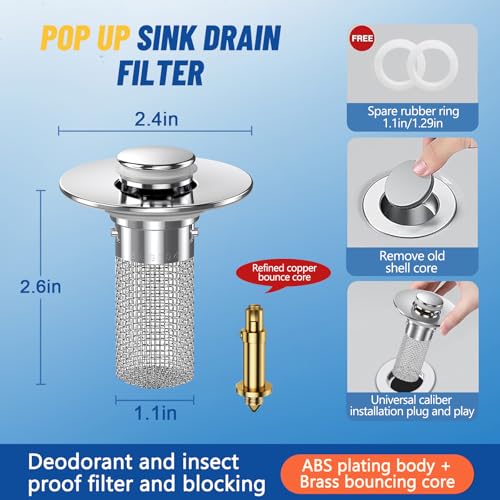 Tapón para lavabo con filtro para cabello de latón miniatura 5