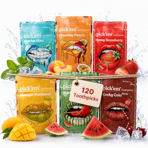 pick'em Zahnstocher mit Geschmack 6-Pack XXL [120x ZAHNSTOCHER...