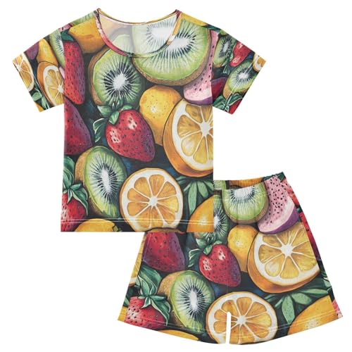 Pajama Sets Short Sleeve Colorful Fruit Pattern Soft Cotton Summer Sleepwear 2 Piece PJS Size 5-14T