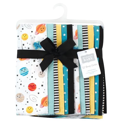 Image of Hudson Baby Unisex Baby Cotton Poly Flannel Burp Cloths Bundle, Happy Planets, One Size