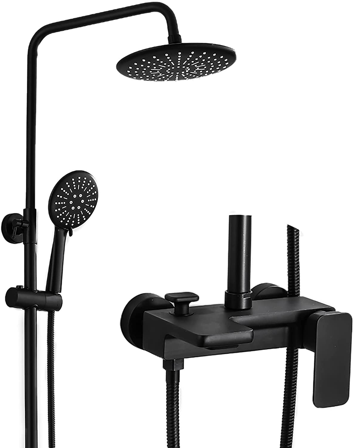 Doccia Set con Set di rubinetti da Doccia da Doccia da 8 "Set di Doccia Regolabile a Parete Montato Set di Pioggia Nera Set di Doccia Portatile, beccuccio di Vasca, rettangolo (Rotondo)